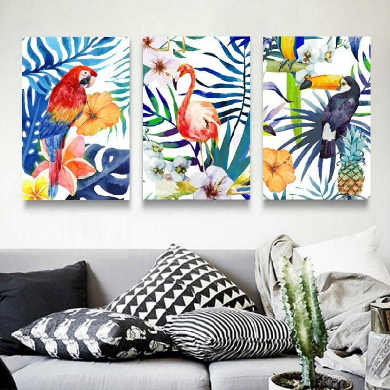 Bunte Blätter Blumen - Leinwand Wandkunst Malerei