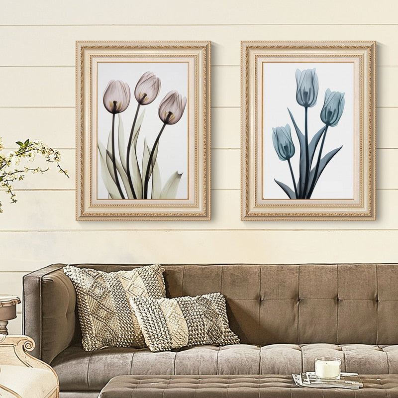 Modernes europäisches Tulpenmotiv, transparent - Leinwandbild