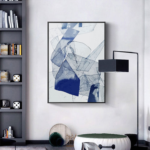 Abstraktes Aquarell Blau Poster und Druck Nordisch - Leinwand Wandkunst Gemälde