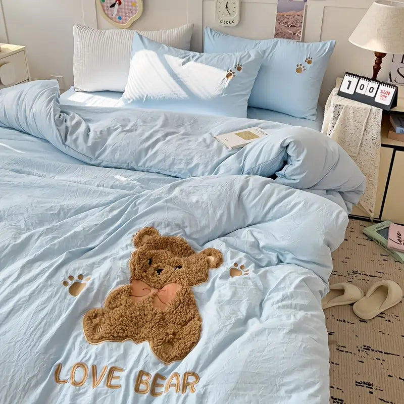Teddy Bear Bettwäsche Set – Ultraweich und Kuschelig | Mit Bettdecke, Bettlaken und 2 Kissenbezügen | Karnz