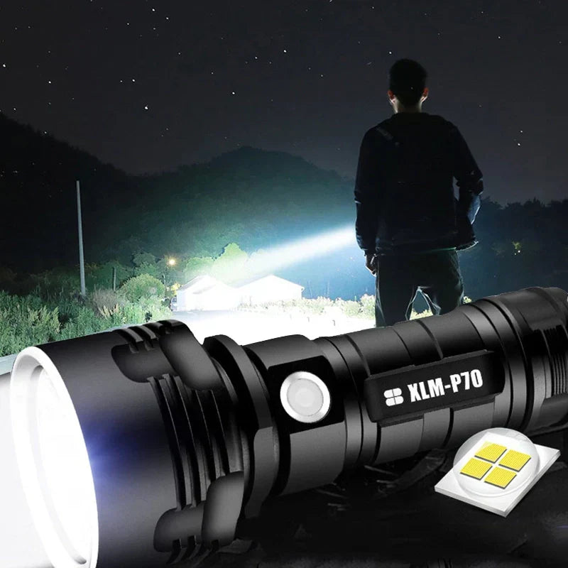 Karnz | MS18 Hochleistungs-LED-Taschenlampe | 100.000 Lumen | 18x Cree XHP70 2.0 LEDs | 2,3 km Reichweite | IP56 Wasserdicht | OLED-Statusdisplay | Inkl. Akku-Pack