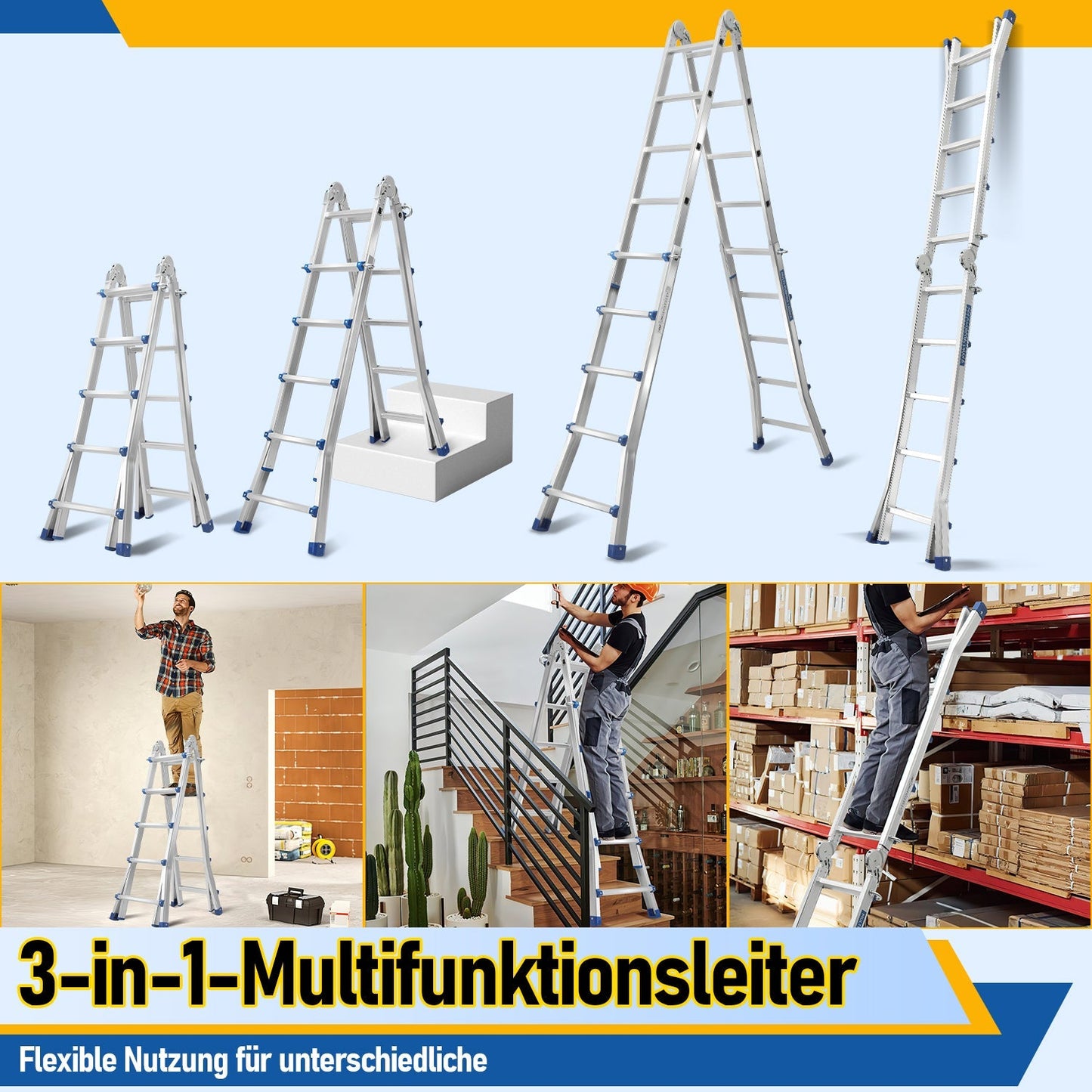 Teleskopleiter Multifunktionsleiter 3 in 1 Aluleiter | Karnz
