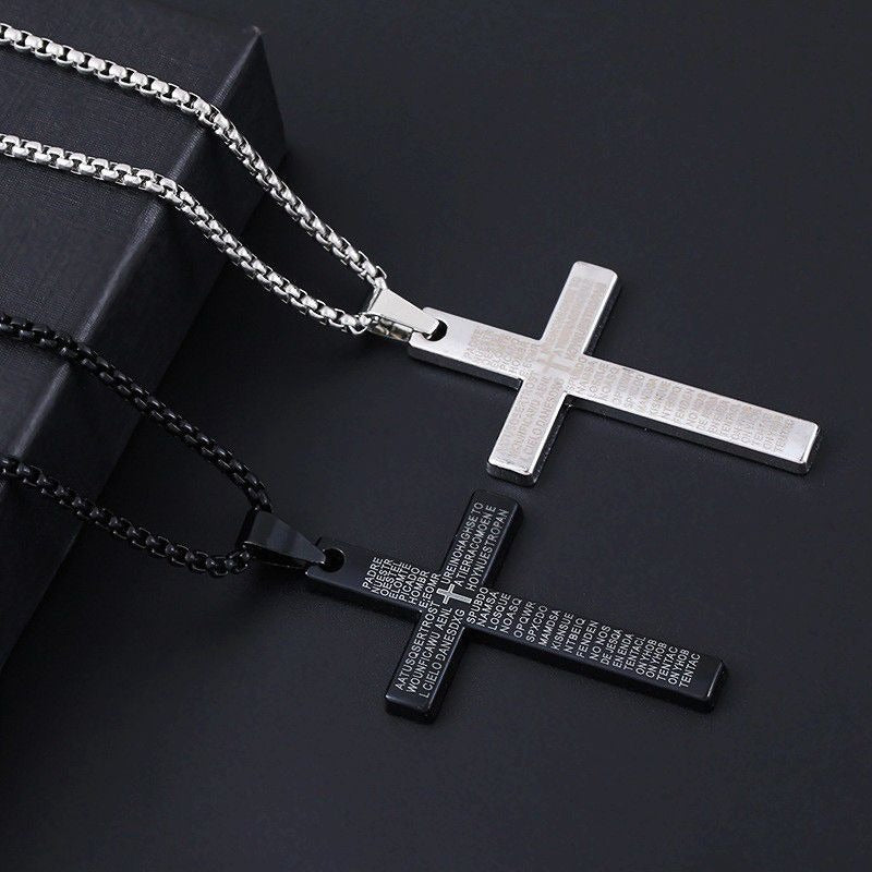 Graviertes Vaterunser Kreuz Halskette Karnz