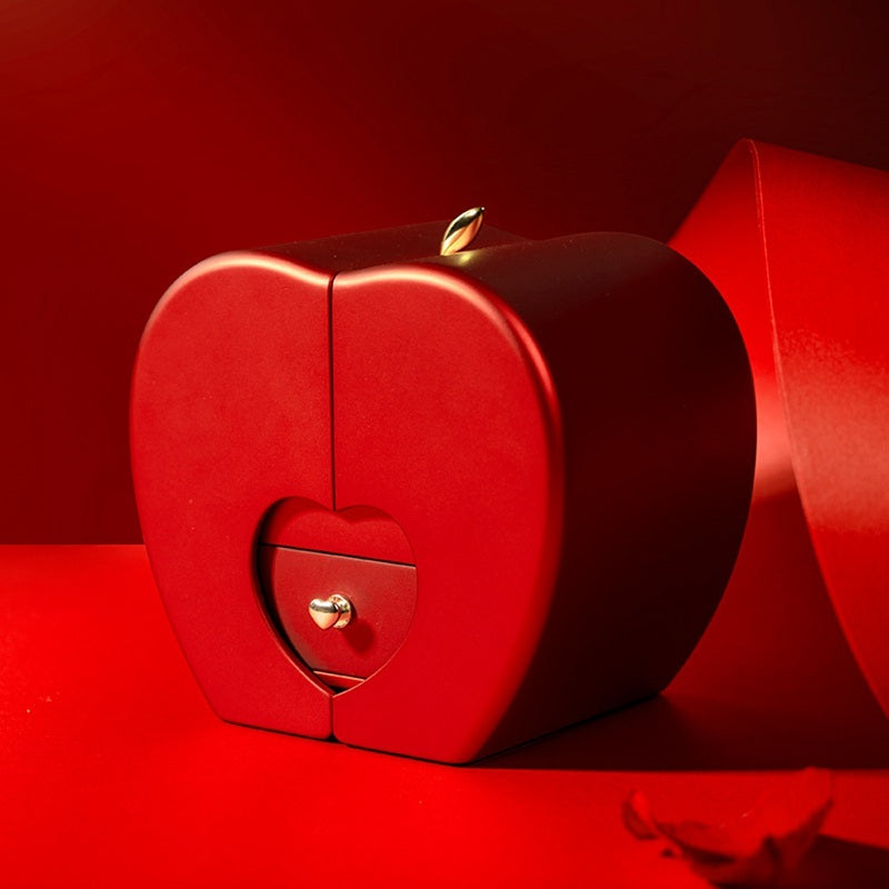 Rote Apfel Schmuckbox mit ewiger Rose und Halskette | Karnz
