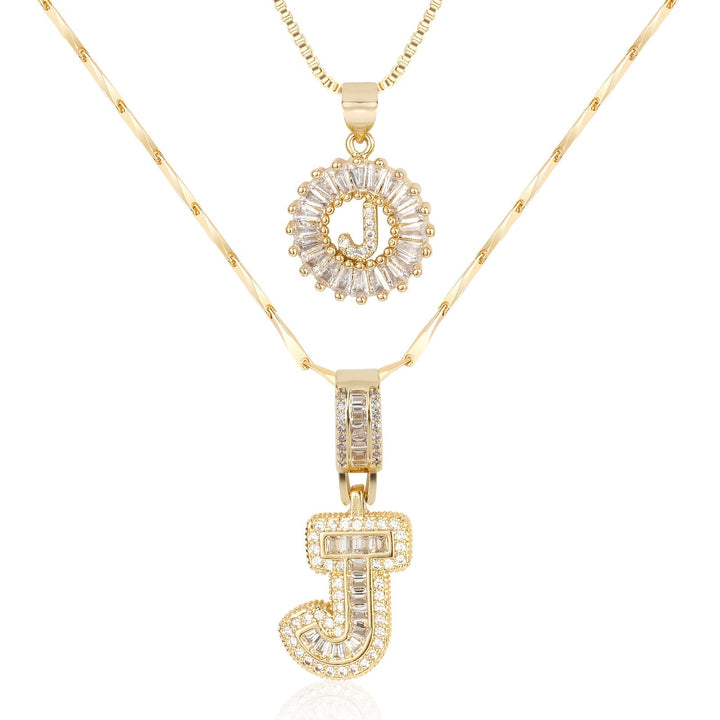 Karnz | 2pc 14k Diamant Buchstaben Initialen Halsketten