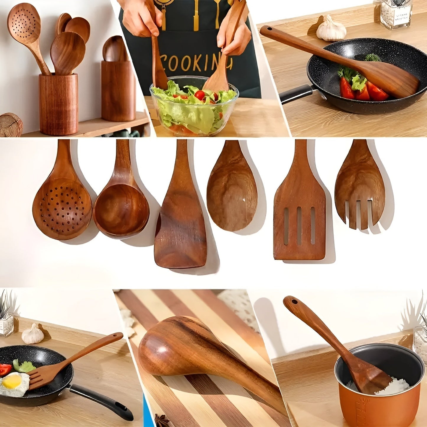 7-teiliges Holz-Küchenutensilien-Set für Töpfe und tägliches Kochen | Karnz
