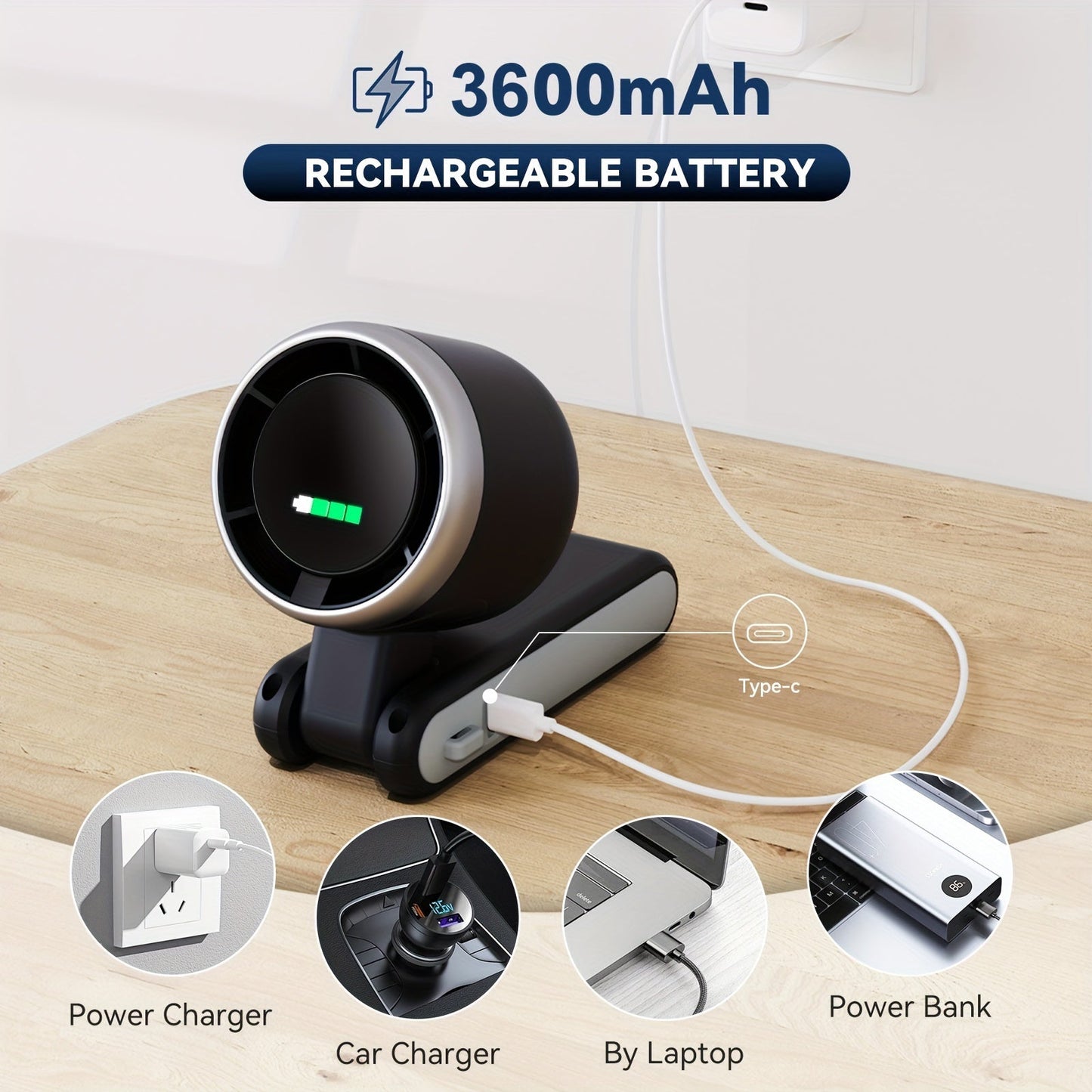 12-Stunden Turbo Handventilator mit LED-Licht - 5-Gang batteriebetriebener Kühlventilator, 3-in-1 Luft-Turbo-Technologie - Kompaktes Design für Outdoor, Reisen und den täglichen Gebrauch | Karnz