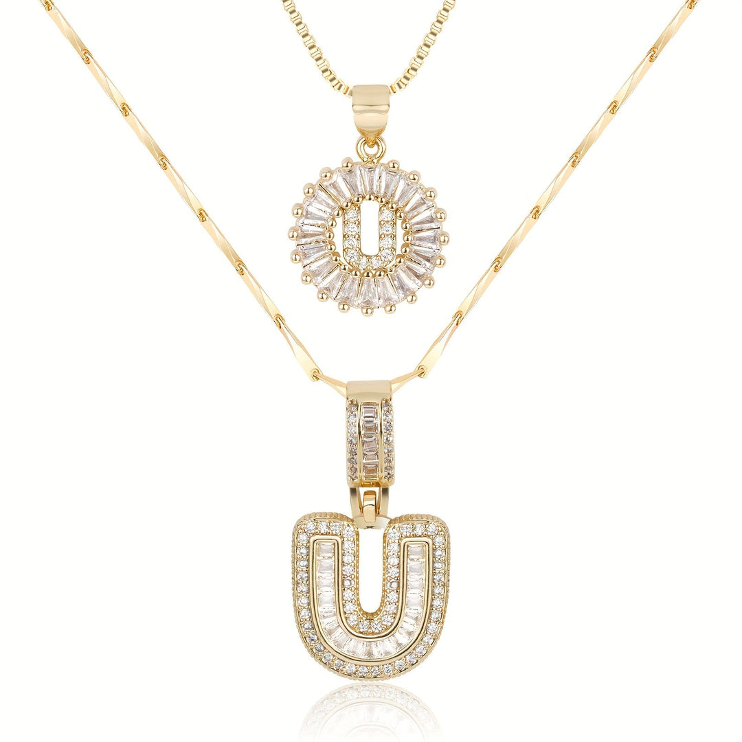 Karnz | 2pc 14k Diamant Buchstaben Initialen Halsketten