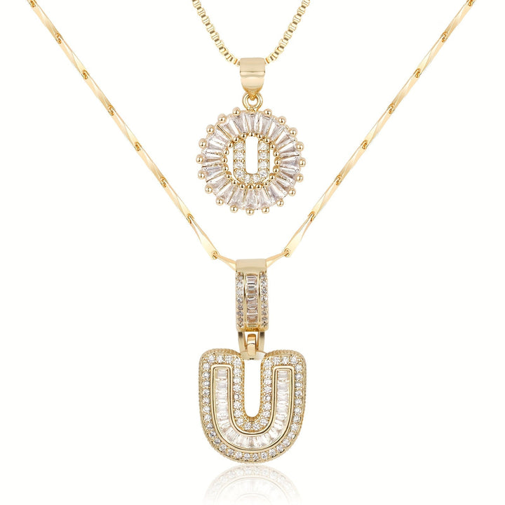 Karnz | 2pc 14k Diamant Buchstaben Initialen Halsketten