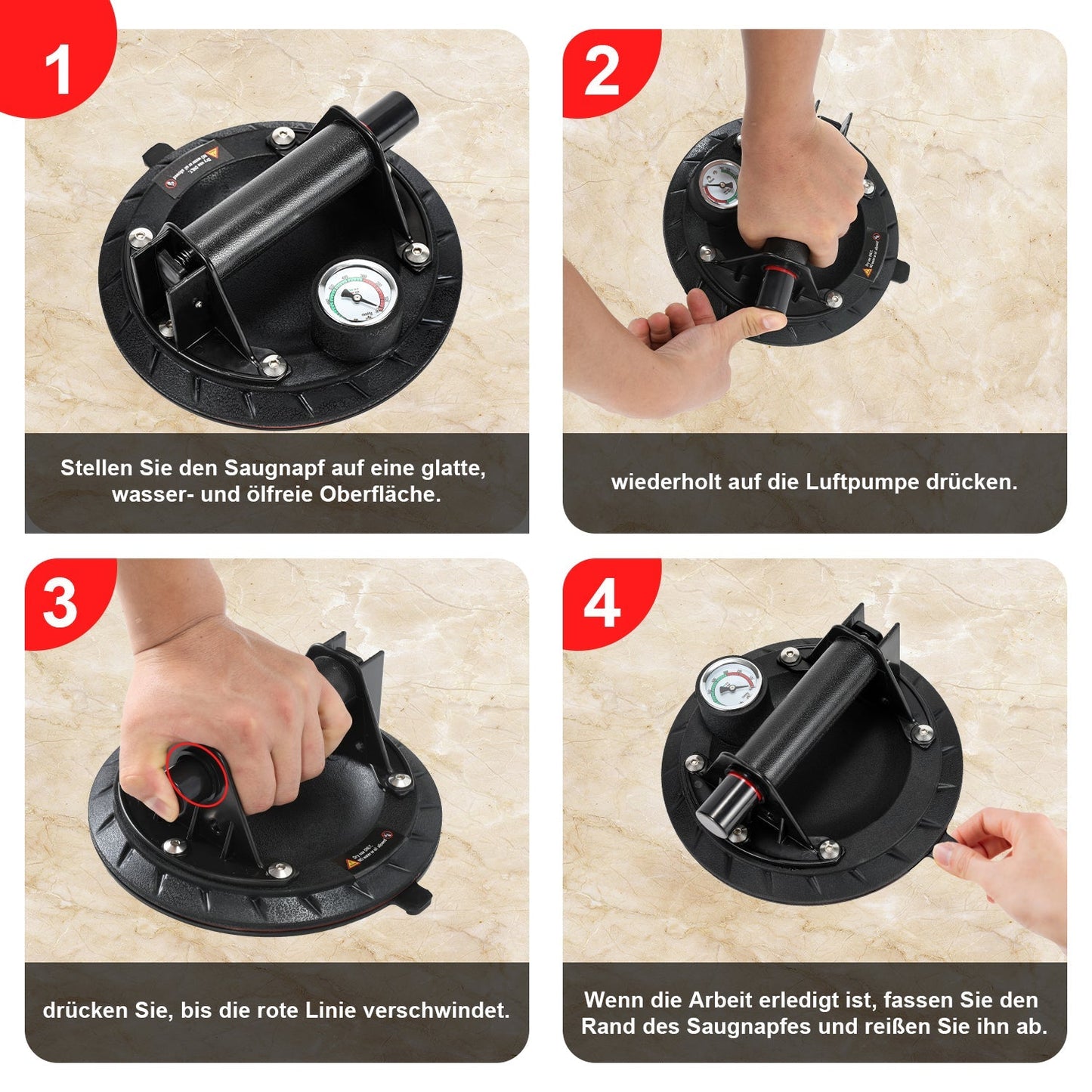 Saugheber Saugnapfhalter mit Druckanzeige 1 Stück max.100KG | Karnz