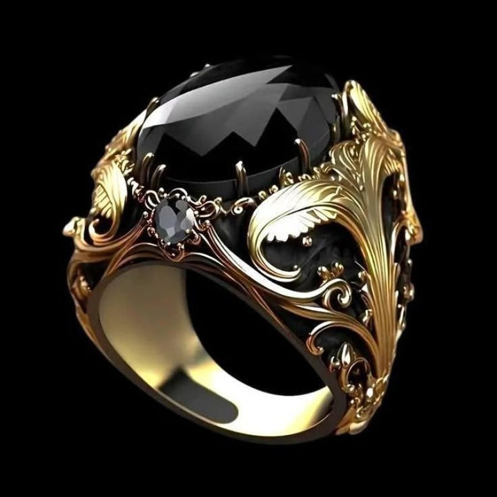 Gravierte Herren Schwarze Steinschale Ring Karnz