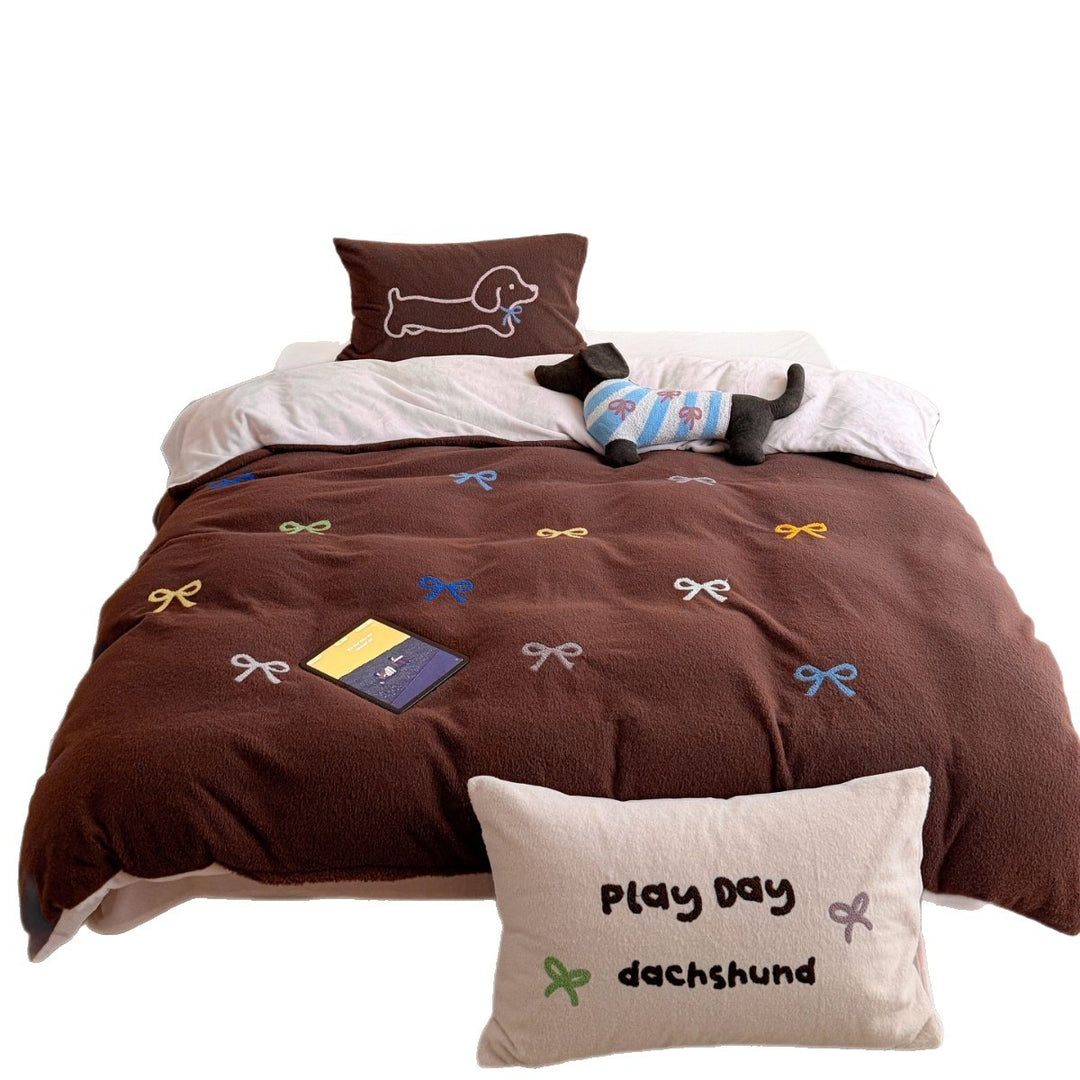 Milchfleece-Bettwäsche-Set, Cartoon-Design, Winter
