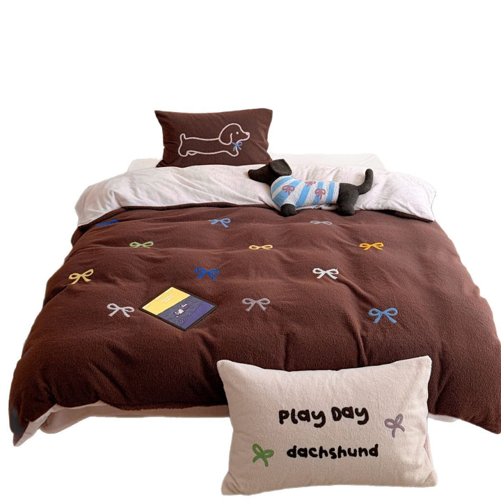 Milchfleece-Bettwäsche-Set, Cartoon-Design, Winter