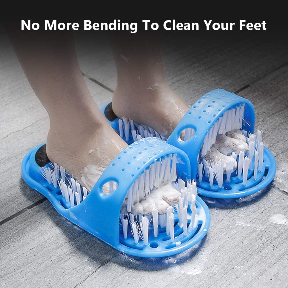 Einfache Fußreinigungsbürste Peeling Fußmassager Slipper für Unisex-Erwachsene, 1 Stck (Blau) Karnz