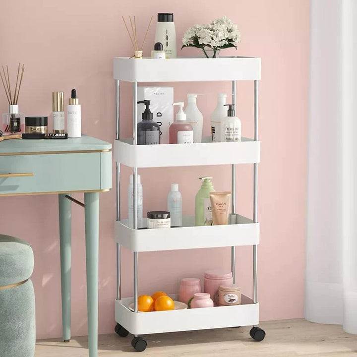 4-TierSlim-Speicherwagen Küche Badezimmer Mobiles Regal mit beweglichen Rädern Karnz
