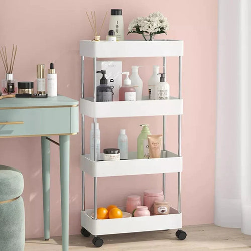 4-TierSlim-Speicherwagen Küche Badezimmer Mobiles Regal mit beweglichen Rädern Karnz