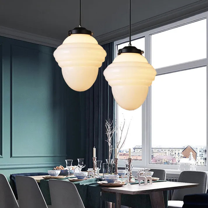 Vintage Geometrische Hängelampe aus Mattglas – Retro Pendelleuchte für Esszimmer | Karnz
