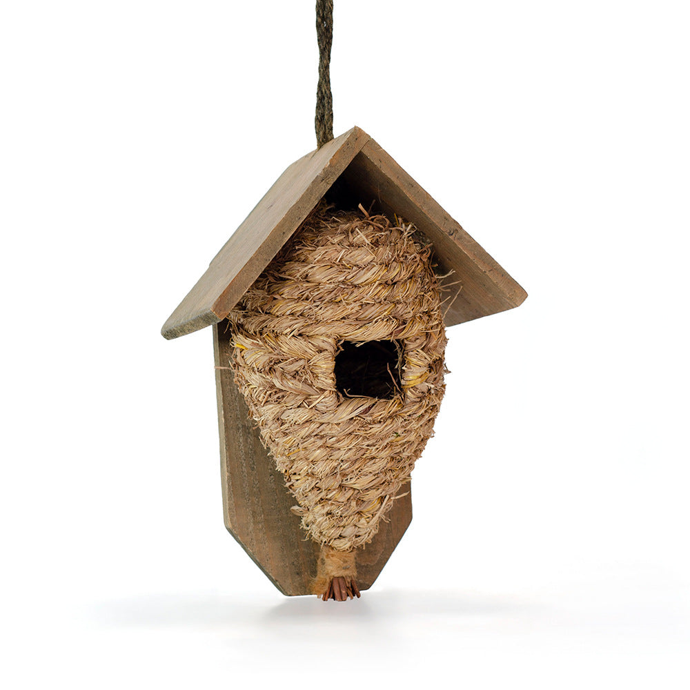 Wand-Vogelhaus aus Holz und Gras