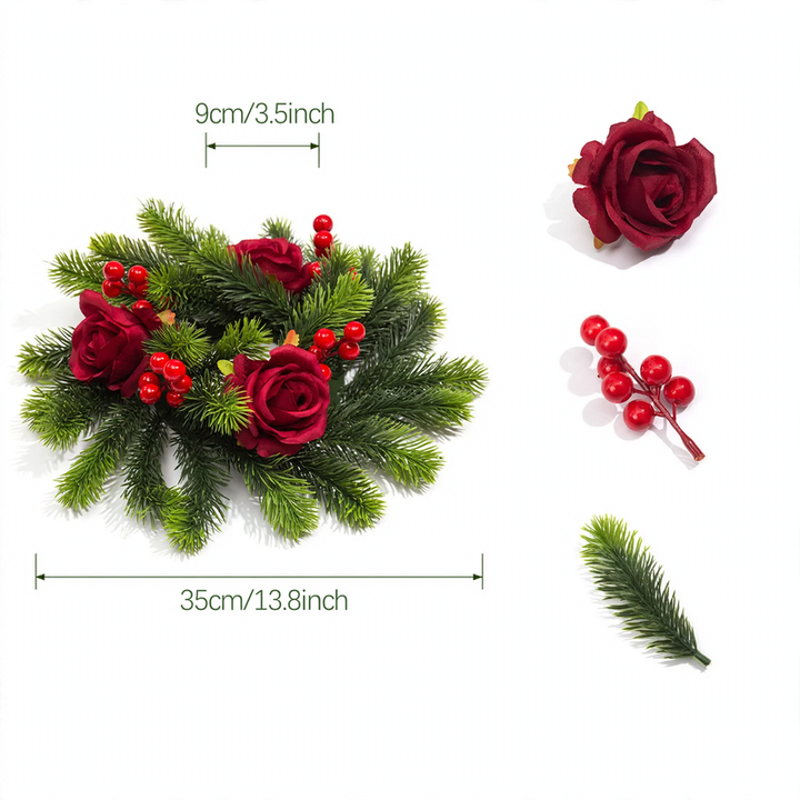 Weihnachtlicher Kerzenkranz mit Tannennadeln und Beeren