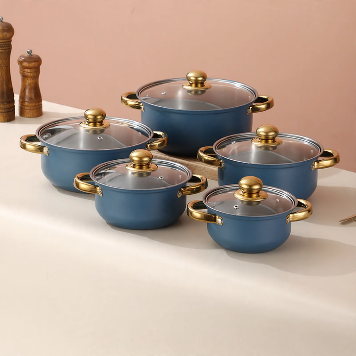 Edelstahl-Topfset, 10-teilig, mit Glasdeckeln