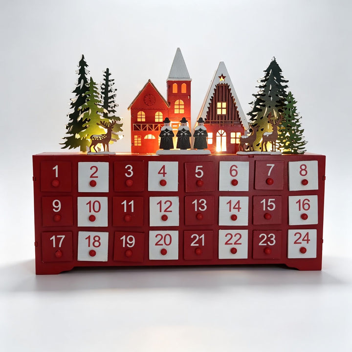 Holz-Adventskalender, Dorf-Design, 24 Fächer