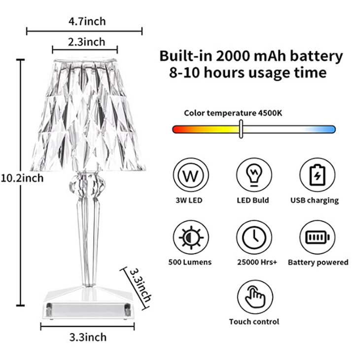 KristalGlow Touchlampe – Elegante Tischlampe mit Touchsensor und USB | Karnz