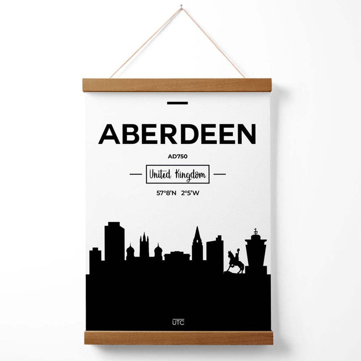Aberdeen Stadtbild-Poster in Schwarz-Weiß mit Aufhänger