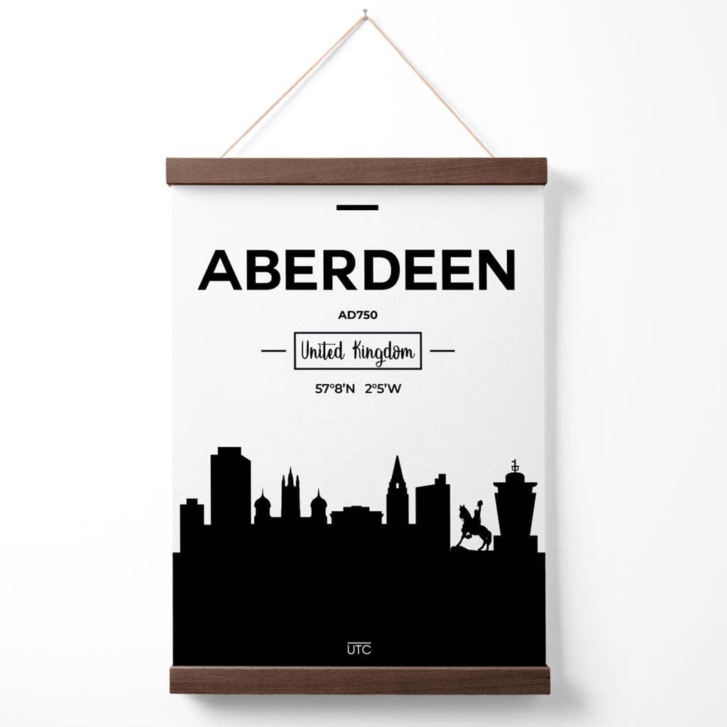 Aberdeen Stadtbild-Poster in Schwarz-Weiß mit Aufhänger
