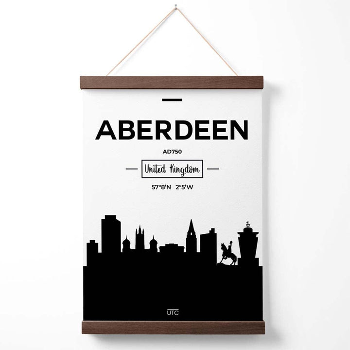 Aberdeen Stadtbild-Poster in Schwarz-Weiß mit Aufhänger