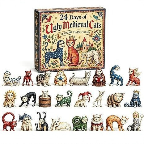 Retro-Adventskalender mit Katzen-Figuren, 24 Tage
