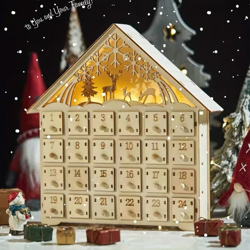 Weihnachts-Adventskalender aus Holz, 24 Fächer