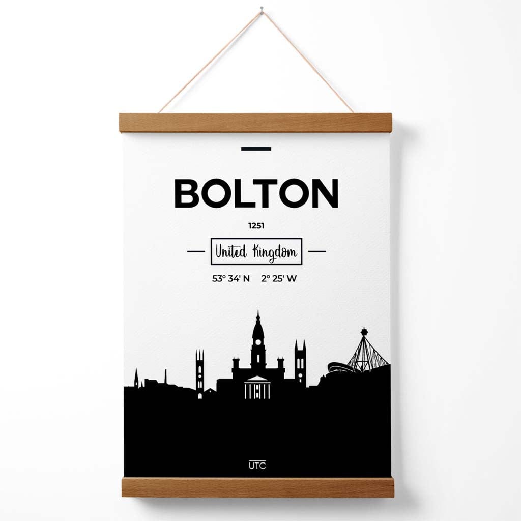 Bolton Schwarz-Weiß-Stadtbildposter mit Aufhänger