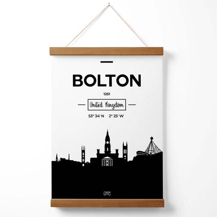 Bolton Schwarz-Weiß-Stadtbildposter mit Aufhänger