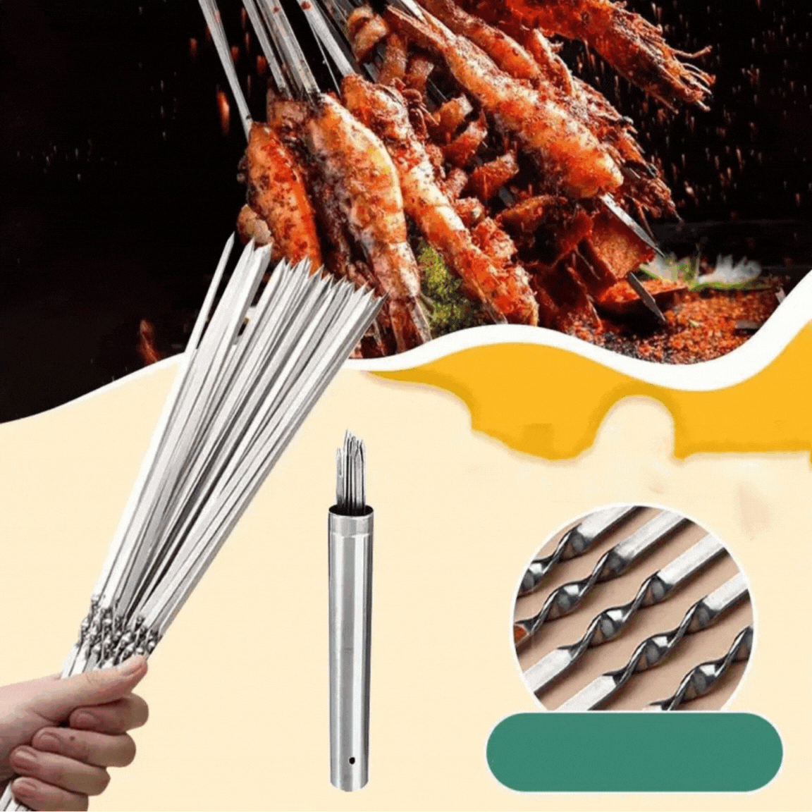 Grillbesteck aus Edelstahl, Grillspieße, 10-teilig