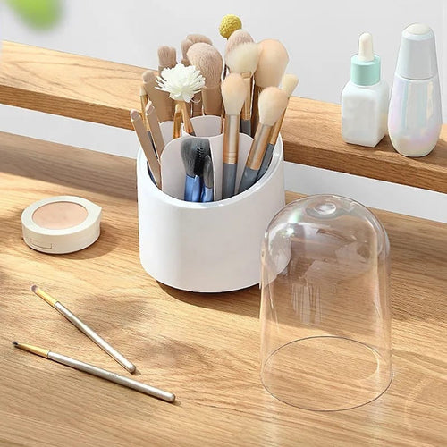 360 Grad drehbare Make-up-Pinselhalter Staubdicht Kosmetikpinsel Aufbewahrungskoffer Make-up-Organizer mit Deckel Karnz