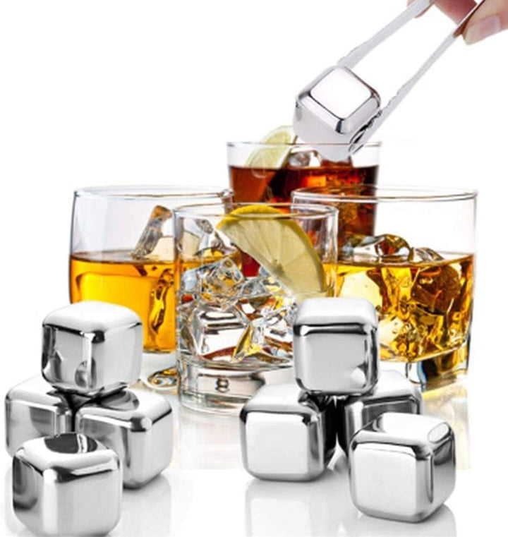 Edelstahl-Eiswürfel, wiederverwendbare Eiswürfel-Set mit Silikonkopf-Zangen und Eiswürfelschalen - Packung von (8) Karnz