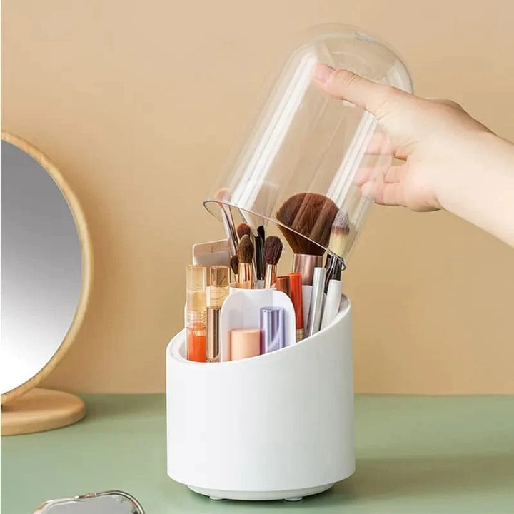 360 Grad drehbare Make-up-Pinselhalter Staubdicht Kosmetikpinsel Aufbewahrungskoffer Make-up-Organizer mit Deckel Karnz