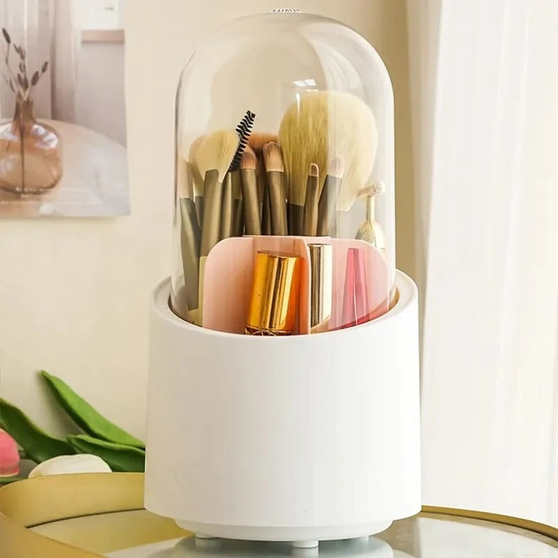 360 Grad drehbare Make-up-Pinselhalter Staubdicht Kosmetikpinsel Aufbewahrungskoffer Make-up-Organizer mit Deckel Karnz