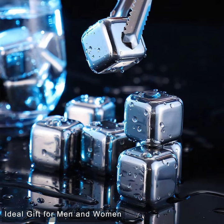 Edelstahl-Eiswürfel, wiederverwendbare Eiswürfel-Set mit Silikonkopf-Zangen und Eiswürfelschalen - Packung von (8) Karnz