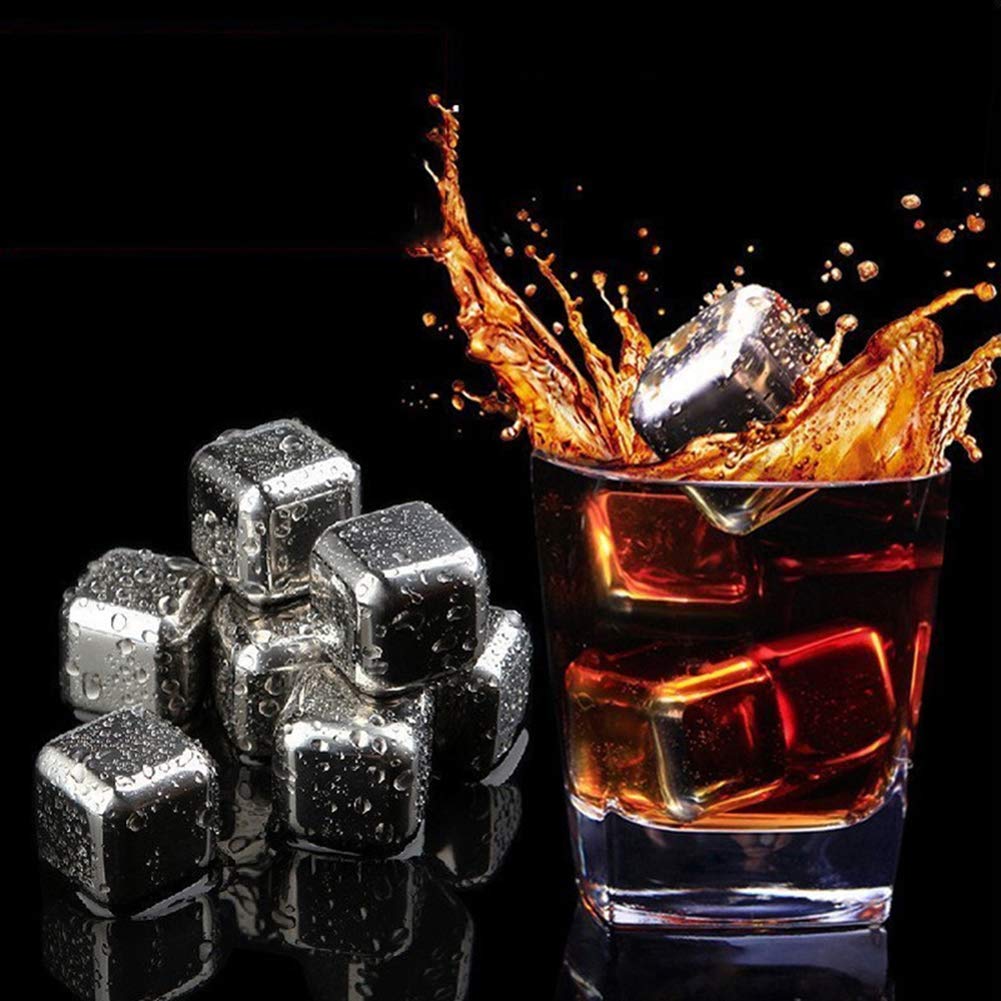 Edelstahl-Eiswürfel, wiederverwendbare Eiswürfel-Set mit Silikonkopf-Zangen und Eiswürfelschalen - Packung von (8) Karnz