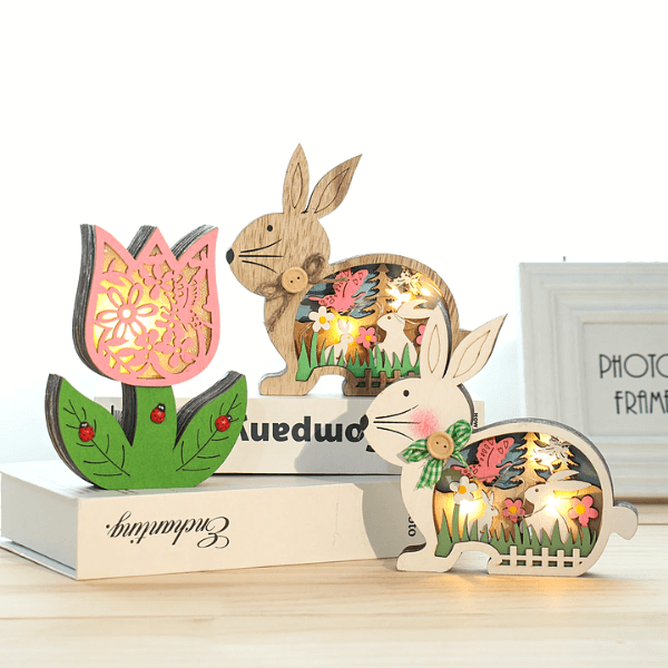Holz-Osterdekoration mit LED-Licht | Karnz