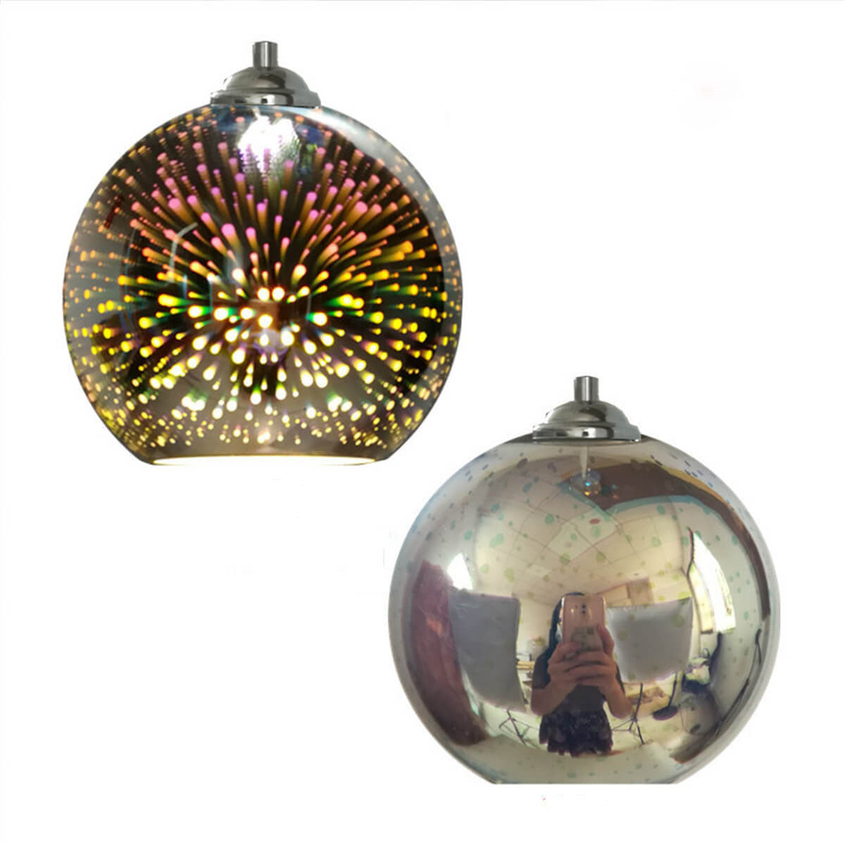 Moderne, kreative 3D-Pendelleuchte in Form eines farbenfrohen Feuerwerksglases mit einer Lichtquelle