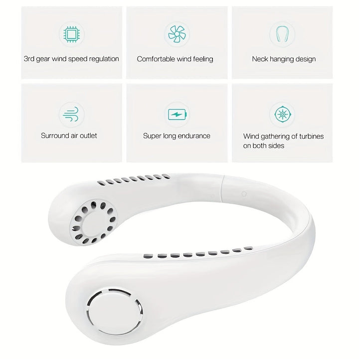 1Pc Neuer Mini Nackenventilator Tragbar Bladeless Hängender Nacken Wiederaufladbarer Luftkühler 3 Geschwindigkeits Mini Sommersportventilatoren | Karnz