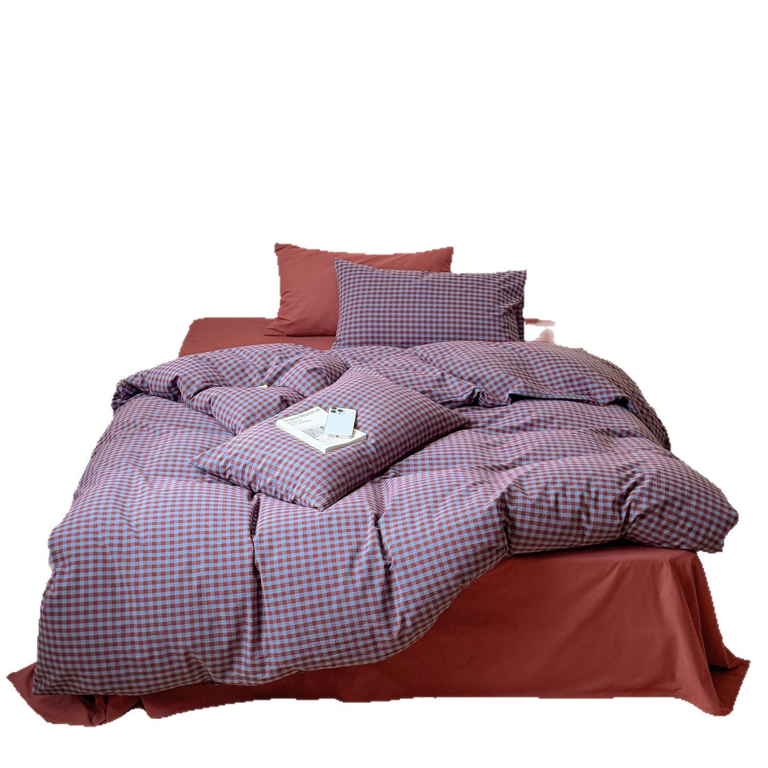 Wasser-gewaschene Baumwoll-Bettwäsche, 4-teilig, Karo