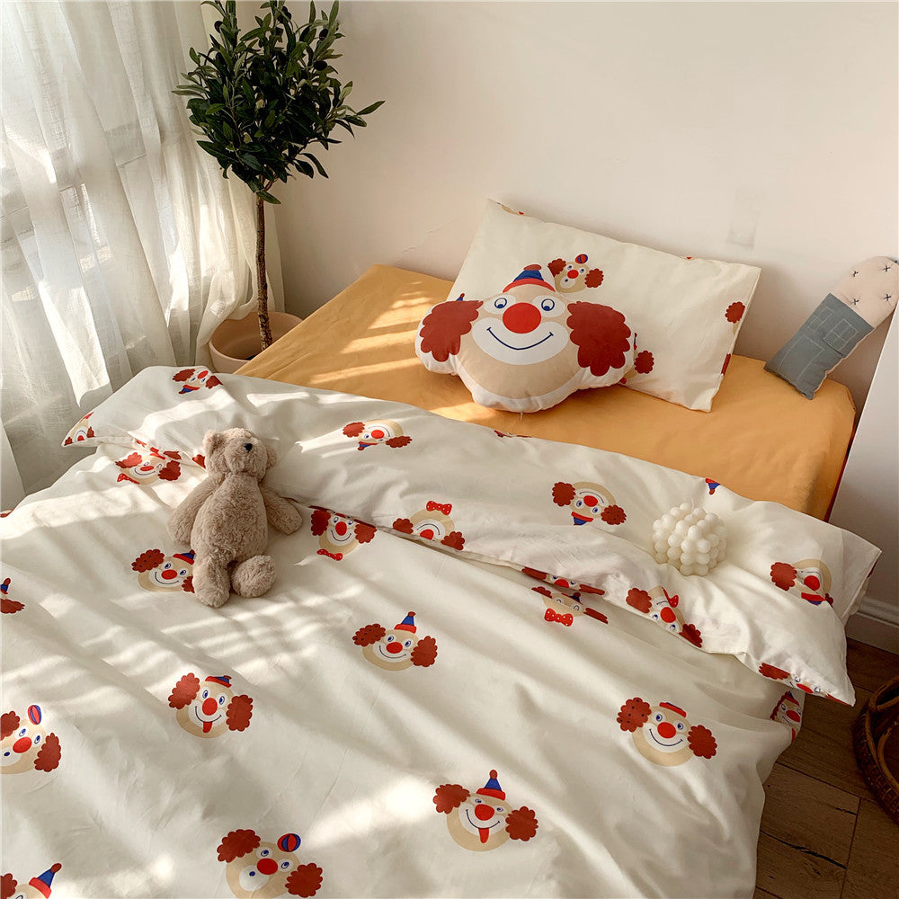 Kinder Clown-Print Baumwoll-Percale Bettdeckenbezug Bettwäsche Set