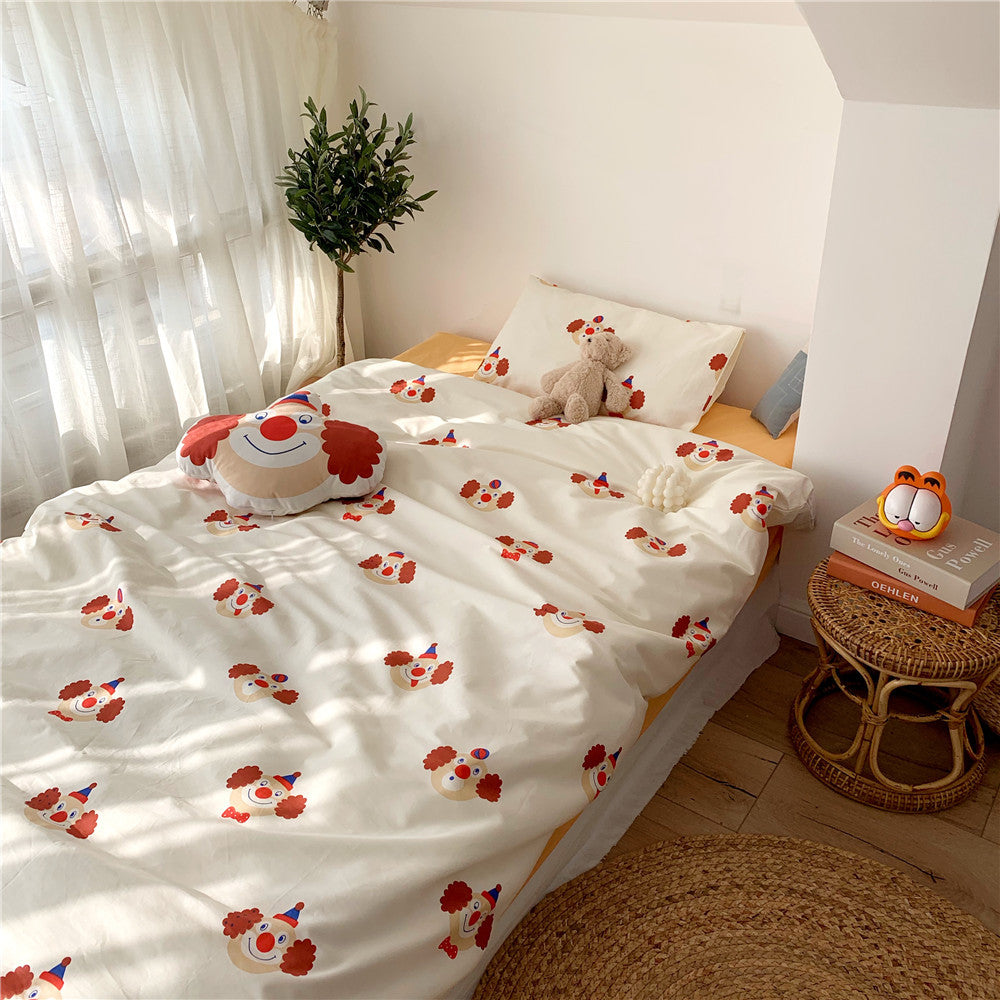 Kinder Clown-Print Baumwoll-Percale Bettdeckenbezug Bettwäsche Set