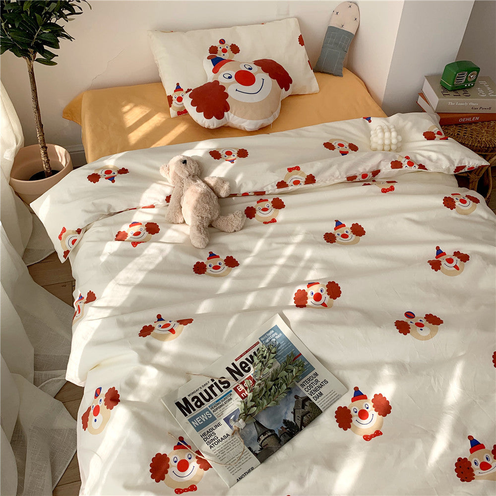 Kinder Clown-Print Baumwoll-Percale Bettdeckenbezug Bettwäsche Set