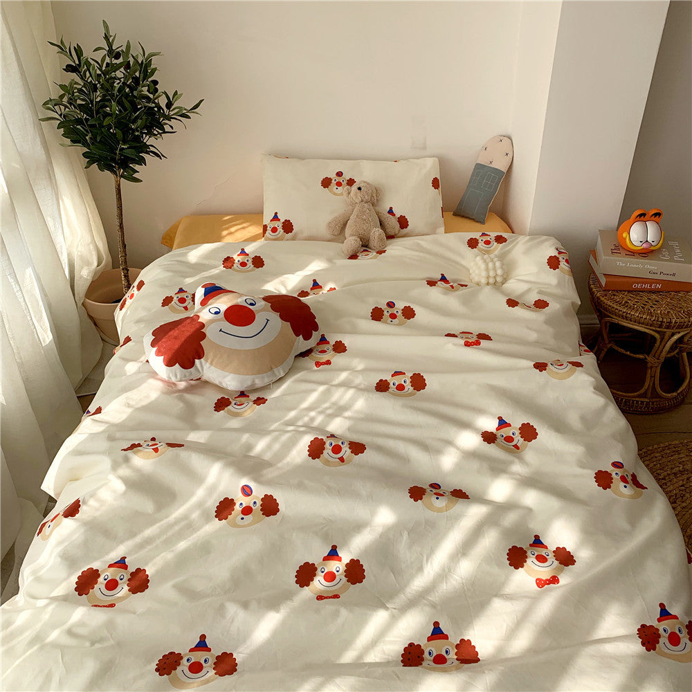 Kinder Clown-Print Baumwoll-Percale Bettdeckenbezug Bettwäsche Set