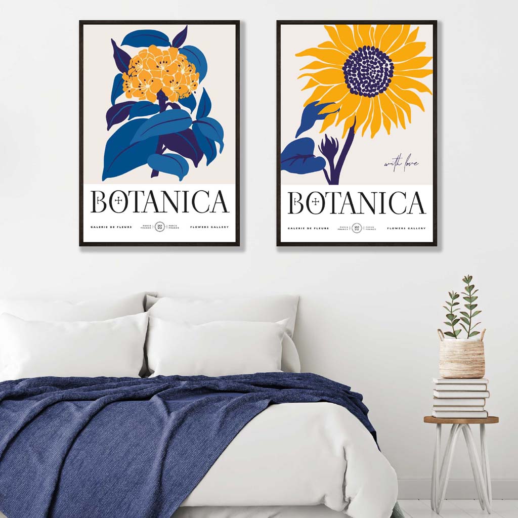 Set aus 2 Kunstdrucken mit blau-gelben Sonnenblumen