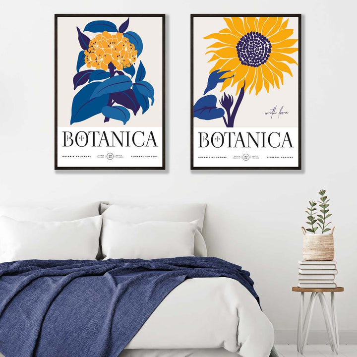 Set aus 2 Kunstdrucken mit blau-gelben Sonnenblumen